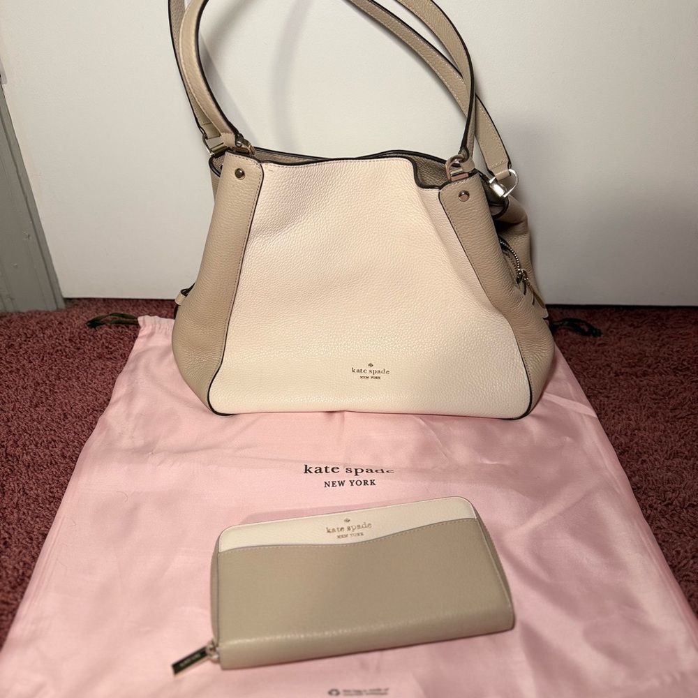 Kate Spade Tan and Cream Shoulder Bag + Wallet